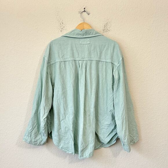 WE THE FREE Made For Sun Linen Shirt Mint Green Roll Tab Sleeve - Picture 2 of 13
